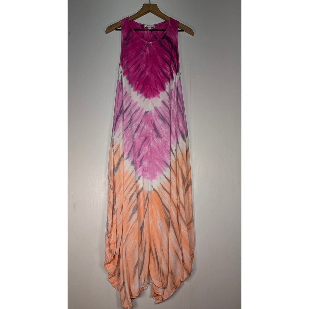 Young Fabulous & Broke Pink Orange Tie Dye Rayon Handkerchief Maxi Dress Small